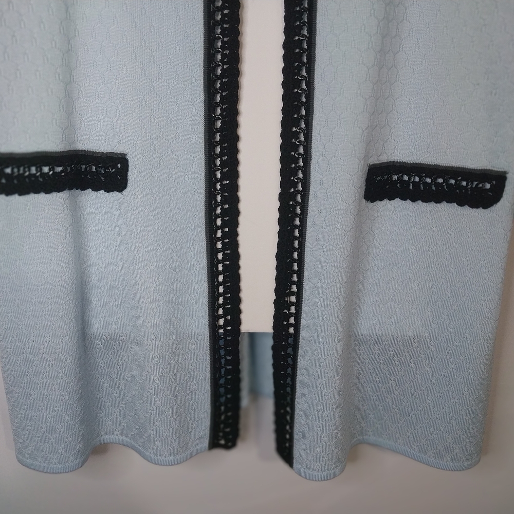 MING WANG Women's Blazer Suit Size XL Elegant with Blue Pattern Black Trim - Picture 4 of 12